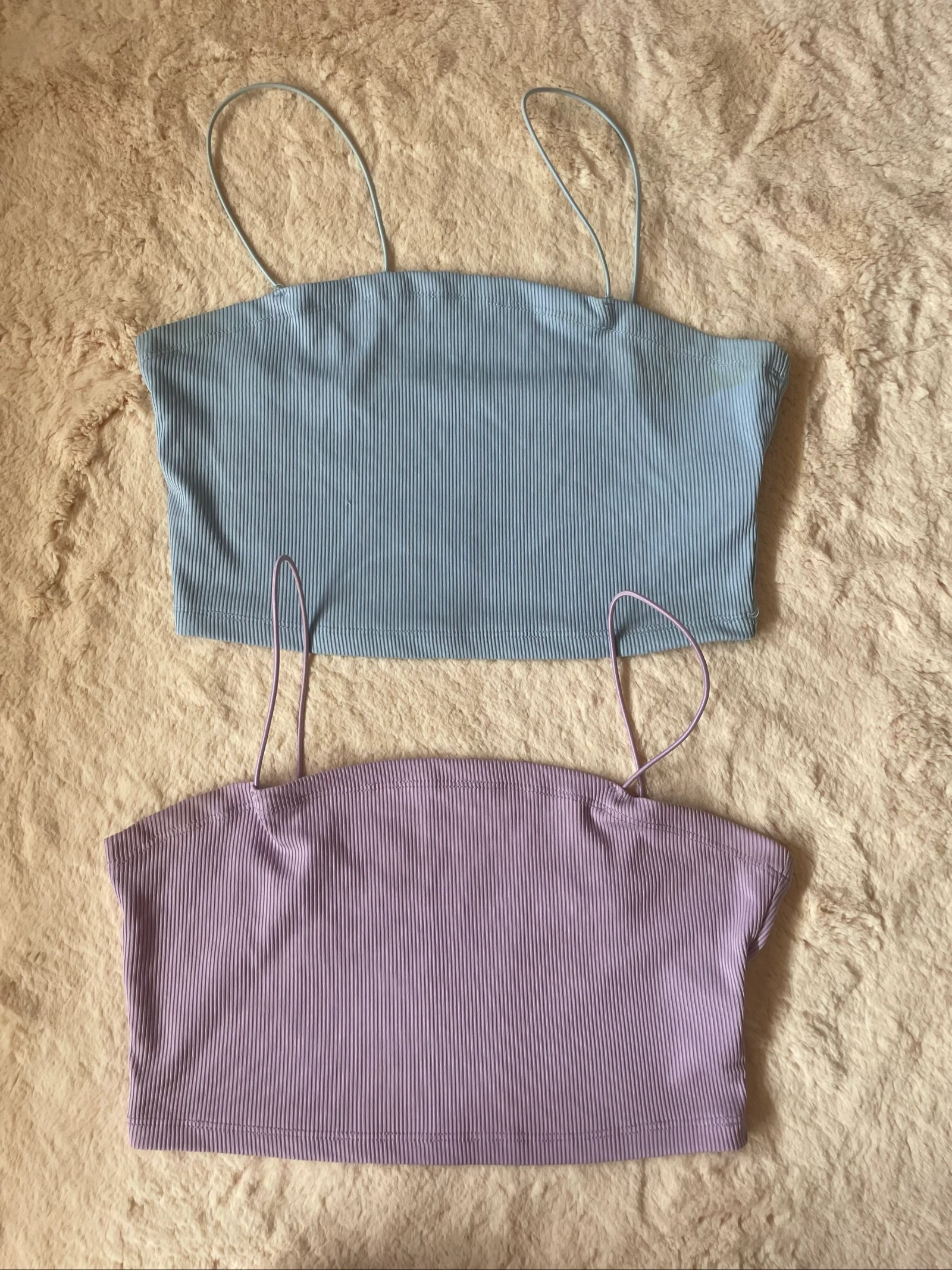 Top canalé azul cielo/lila tirantes finos S